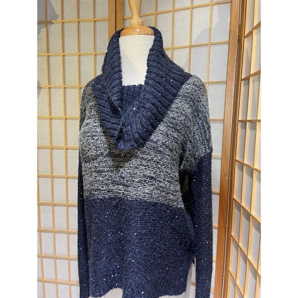 Chico's Sz 1 (8) Blue/Gray Glitter Sweater - Picture 1 of 14